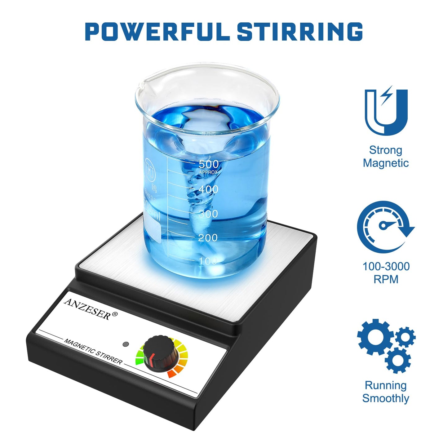 Magnetic Stirrer 3000RPM Lab Stirrers with Stir Bar Max Stirring Capacity 3000mL (No Heating)