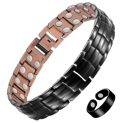 Men's Copper Magnetic Bracelet and Ring Elegant 99.99% Solid Copper Bracelets with Sizing Tool.