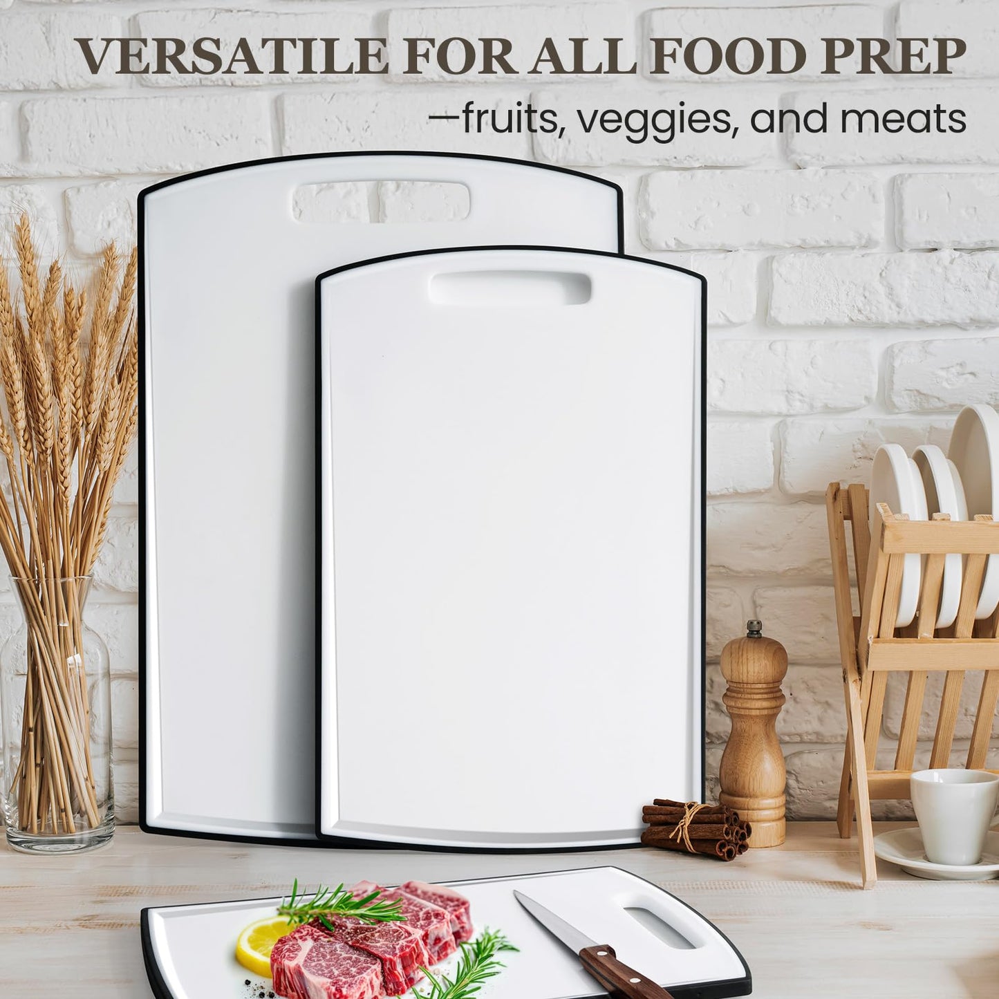 Non Slip Cutting Board, Extra Large Plastic Cutting Boards for Kitchen Dishwasher Safe Chopping Board Set of 3 with Juice Grooves, Easy Grip Handle