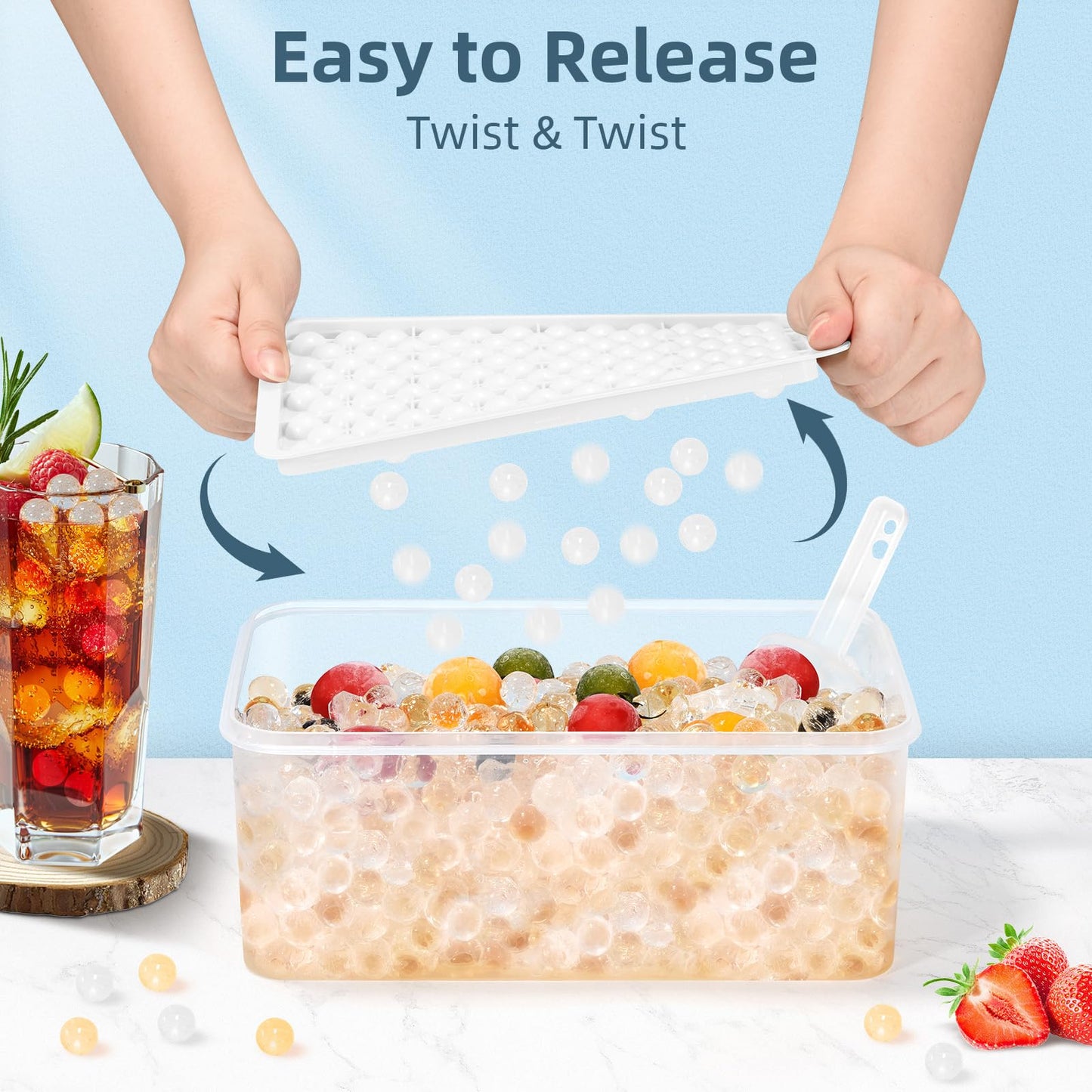 Mini Ice Cube Trays, Small Tiny Round Pebble Crushed Nugget Ice Trays for Freezer with Lid - Chilling Drinks Coffee Juice 4 Pack/0.55In