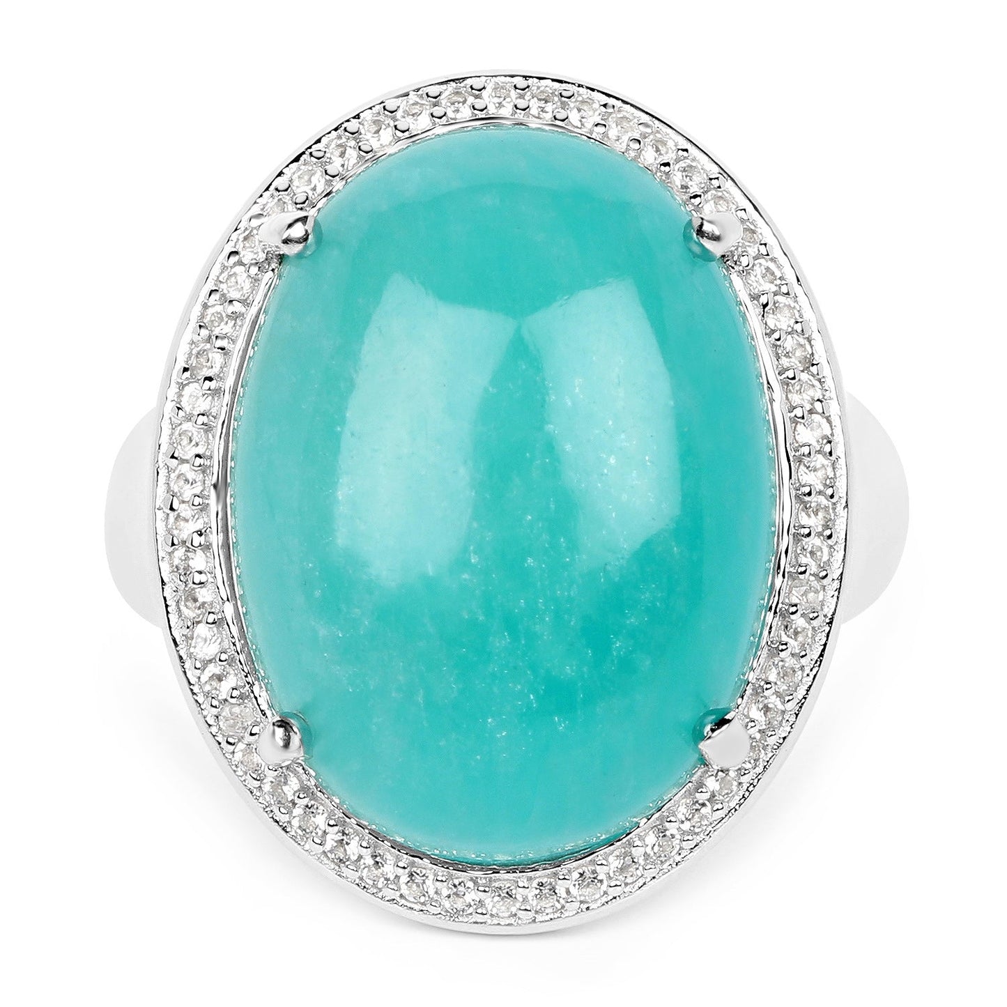 15.09 Carat Genuine Amazanite And White Topaz .925 Sterling Silver Ring