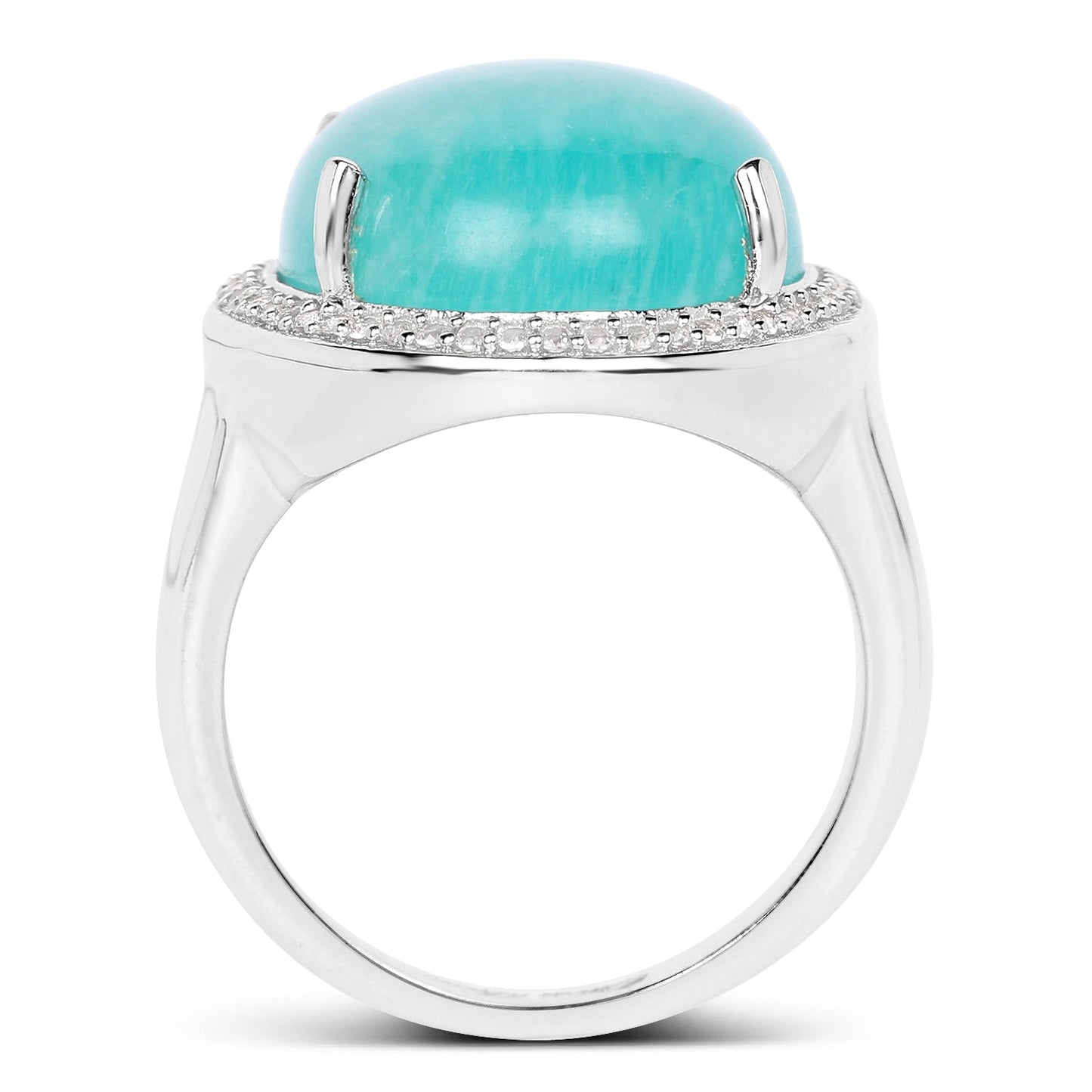 15.09 Carat Genuine Amazanite And White Topaz .925 Sterling Silver Ring