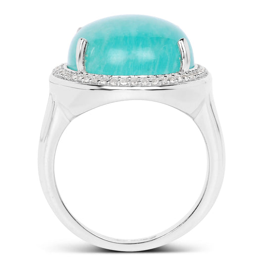 15.09 Carat Genuine Amazanite And White Topaz .925 Sterling Silver Ring