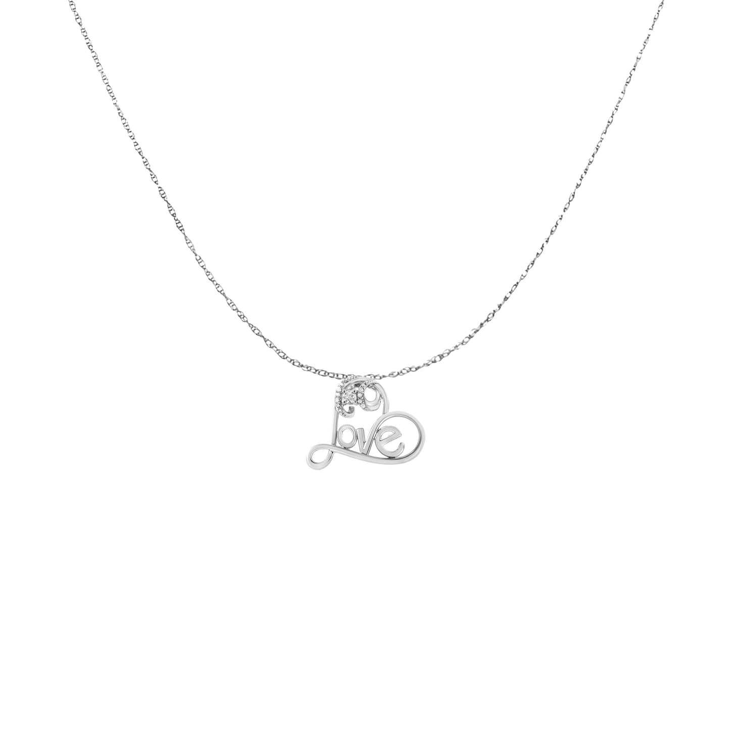 .925 Sterling Silver 1/10 Cttw Round Brilliant-Cut Diamond Accented Open Heart with Love 18" Pendant Necklace (H-I Color, I1-I2 Clarity)