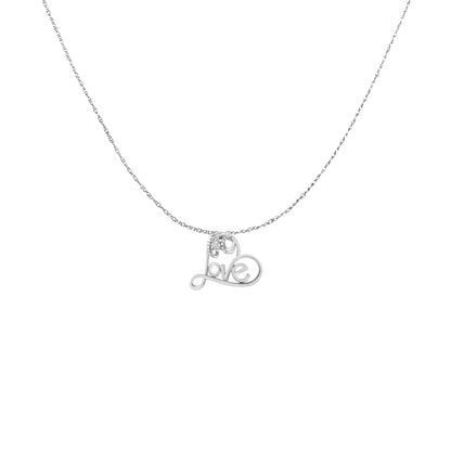 .925 Sterling Silver 1/10 Cttw Round Brilliant-Cut Diamond Accented Open Heart with Love 18" Pendant Necklace (H-I Color, I1-I2 Clarity)