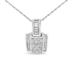 14K White Gold 2 1/5 Cttw Princess Cut Composite Diamond Pendant with Diamond Bale Pendant Necklace (H-I Color,SI1-SI2 Clarity) - NO CHAIN INCLUDED