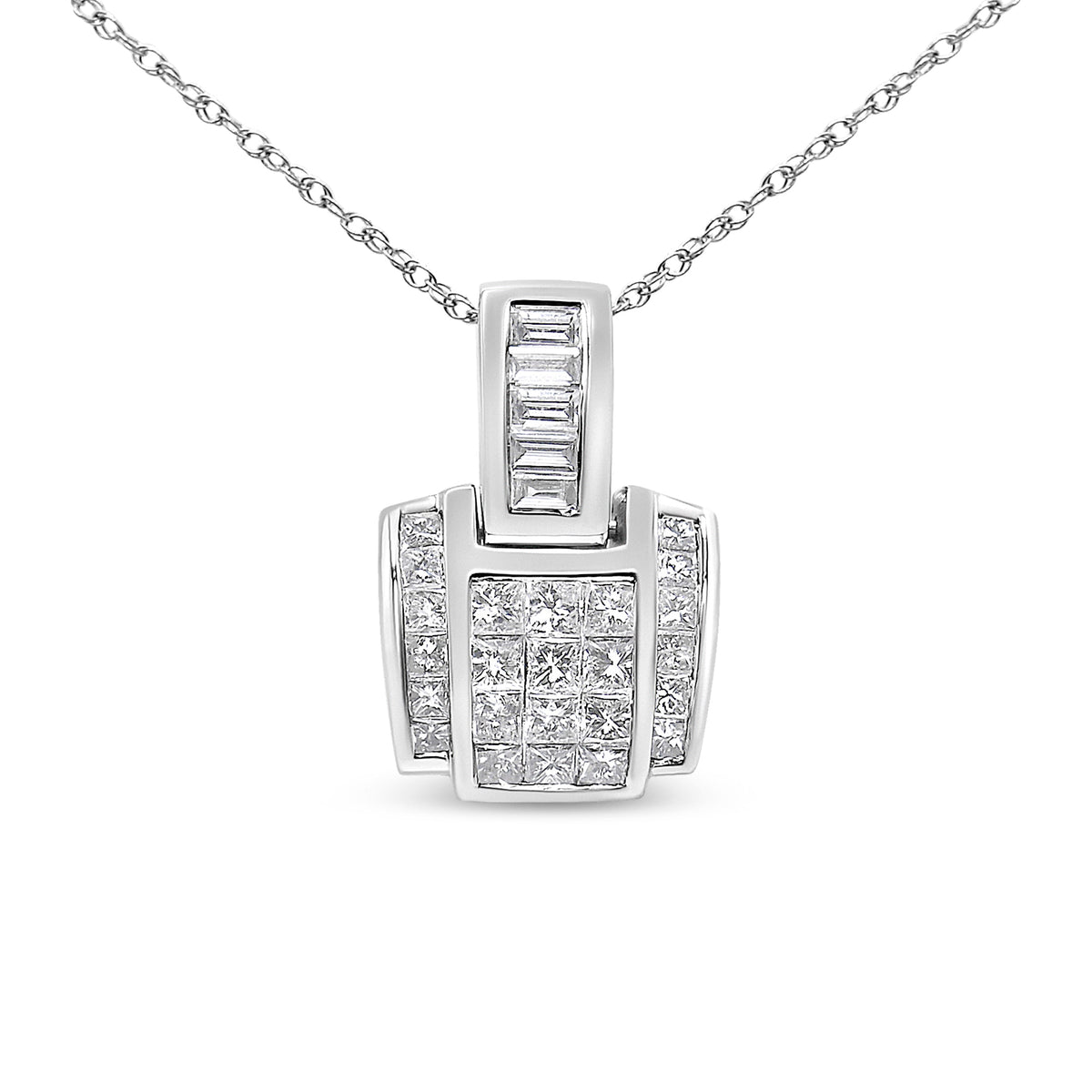 14K White Gold 2 1/5 Cttw Princess Cut Composite Diamond Pendant with Diamond Bale Pendant Necklace (H-I Color,SI1-SI2 Clarity) - NO CHAIN INCLUDED