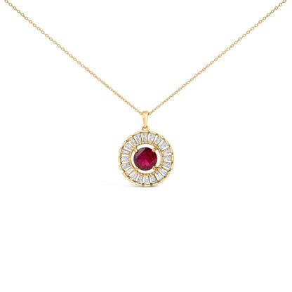14K Yellow Gold Plated Sterling Silver Created Red Ruby and Diamond Medallion Pendant Necklace