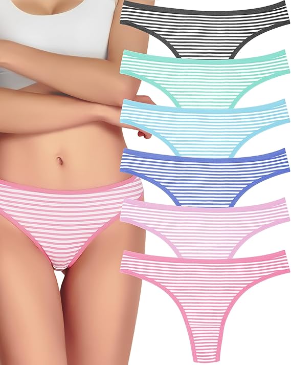 Women's Breathable Cotton Thong Panties Pack of 6
