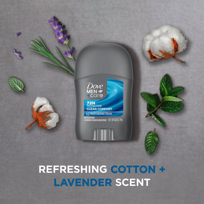 DOVE MEN + CARE Antiperspirant Deodorant Stick Clean Comfort 72-Hour Sweat & Odor Protection Antiperspirant for Men With 1/4 Moisturizing Cream 0.5 oz