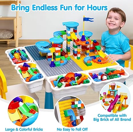 Kids Activity Table Toddlers With 2Chairs Set and 152Pcs Large Marble  Play Water Tables Sand Tables