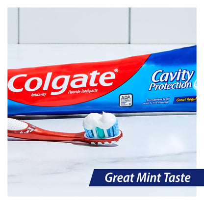 Colgate Cavity Protection Toothpaste with Fluoride, Minty Great Regular Flavor, Anti Cavity Toothpaste, 6 Oz Tube