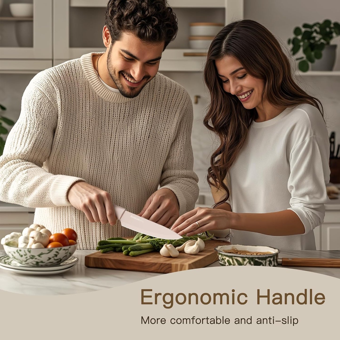 Knife Set, 13 Pieces Kitchen Knives Set with Healthy Anti-Rust Coating, Dishwasher Safe, Stainless Steel Chef Knife Sets with 6 Blade Guards