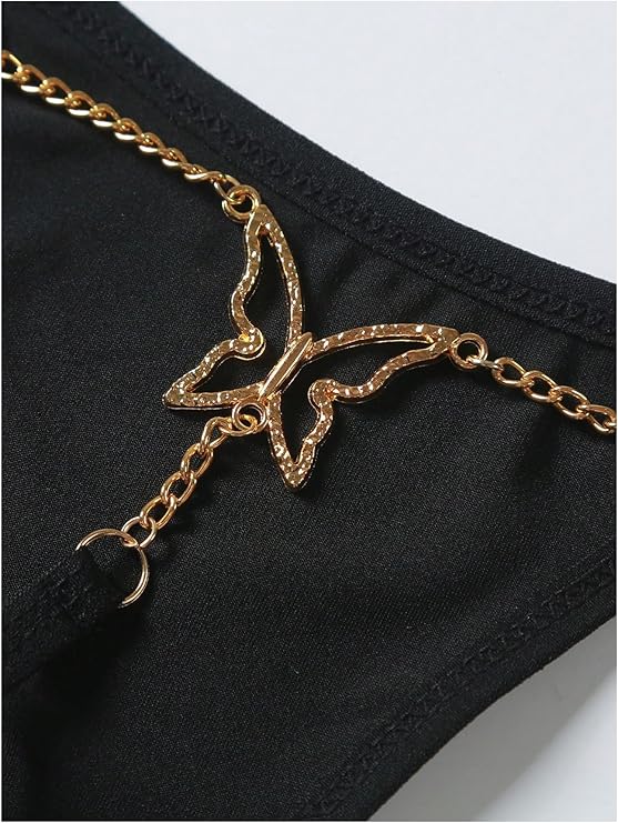 Women's Sparkling Butterfly Chain Underwear Low Rise Cheeky G String Panty