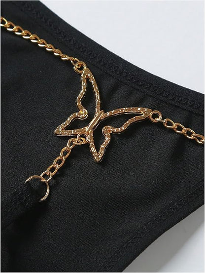 Women's Sparkling Butterfly Chain Underwear Low Rise Cheeky G String Panty