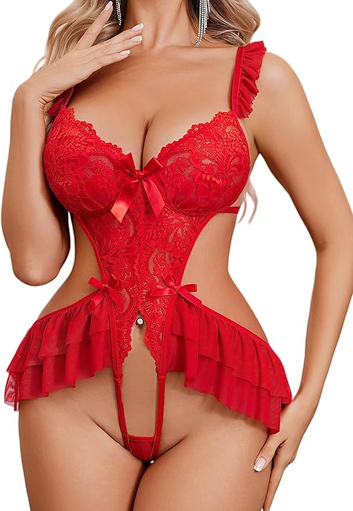 Women Lingerie Teddy Lingeries Deep V Lace Bodysuit One Piece Mini Babydoll Exotic Outfits