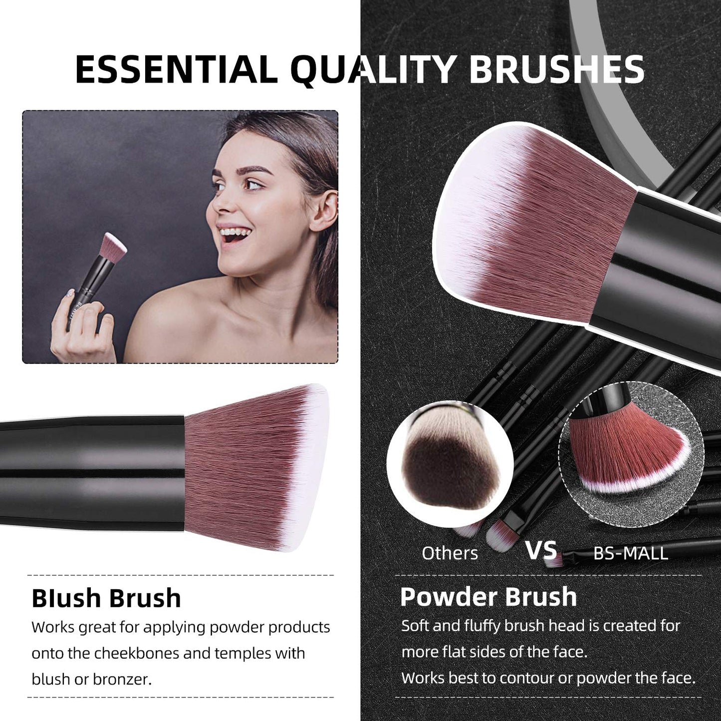 BS-MALL New 14 Pcs Makeup Brushes Premium Synthetic Kabuki Makeup Brush Set Cosmetics