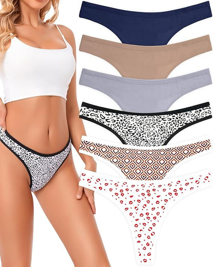 Women's Breathable Cotton Thong Panties Pack of 6
