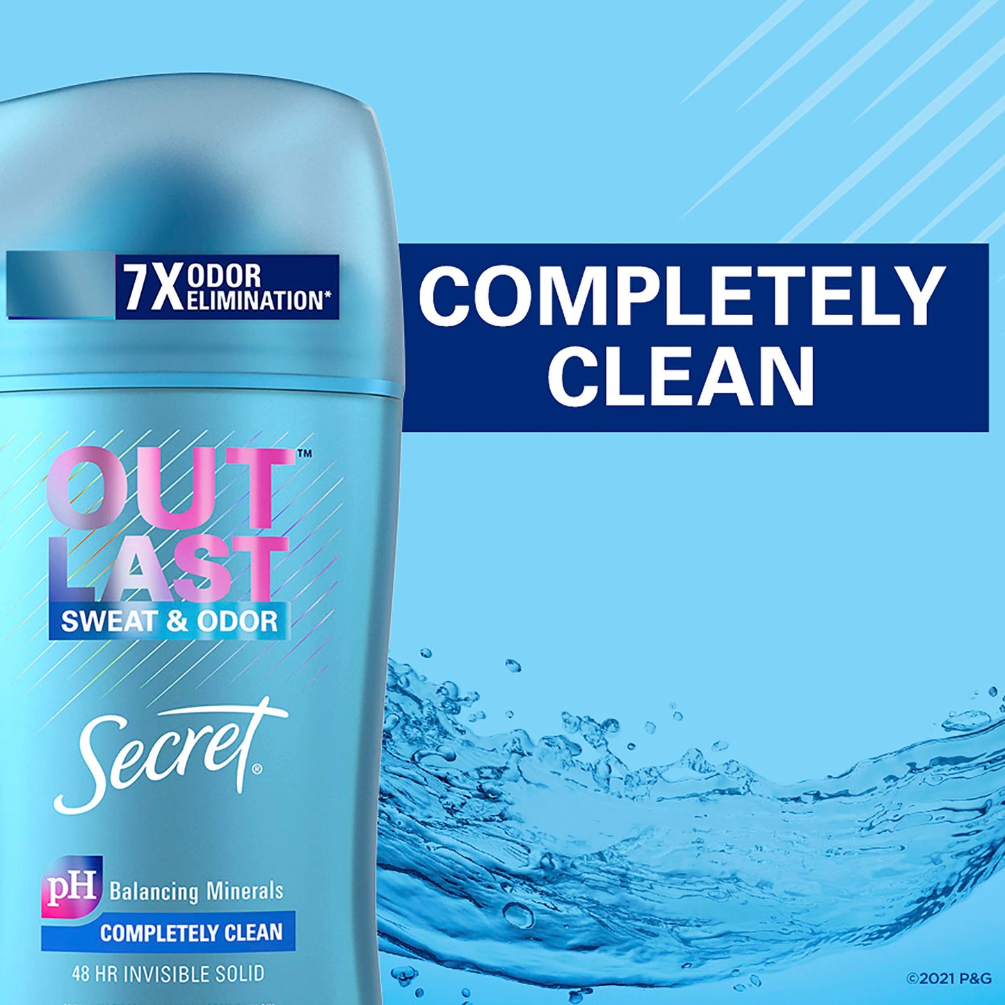 Secret Outlast Antiperspirant Deodorant for Women, 72hr Sweat & Odor Protection, PH Balancing Minerals, Invisible Solid, Completely Clean Scent,0.5 oz