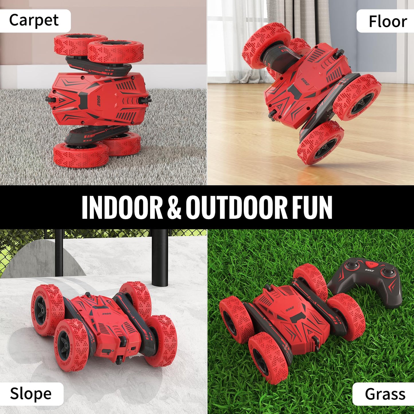 Stunt Car Toy Gift, 4WD Remote Control Car with 2 Sided 360 Rotating Rc Car for Kids