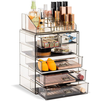 Acrylic Makeup Organizer Set, 7-Drawer Vanity & Countertop Cosmetic Storage with Small & Wide Compartments, Clear Makeup Storage for Brushes, Lipsticks, Jewelry