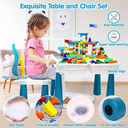 Kids Activity Table Toddlers With 2Chairs Set and 152Pcs Large Marble  Play Water Tables Sand Tables