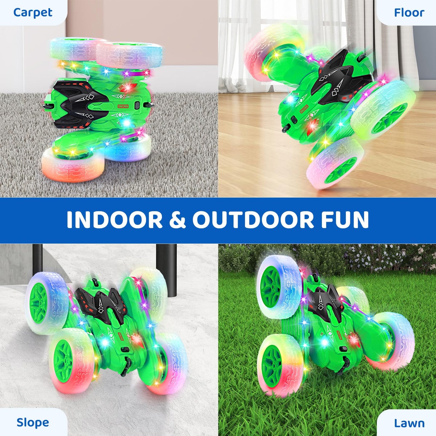 Stunt Car Toy Gift, 4WD Remote Control Car with 2 Sided 360 Rotating Rc Car for Kids