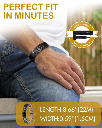 Men's Copper Magnetic Bracelet and Ring Elegant 99.99% Solid Copper Bracelets with Sizing Tool.