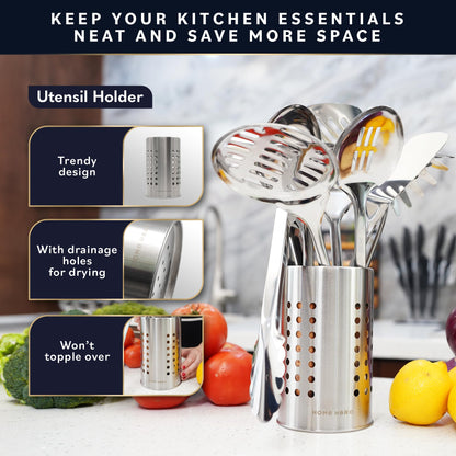 Stainless Steel Kitchen Utensils Set - Heat-Resistant Silicone & Nonstick Tools