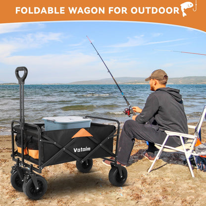 Foldable Wagon Cart, 330lbs Collapsible with Detachable All-Terrain Wheels Cup Holders