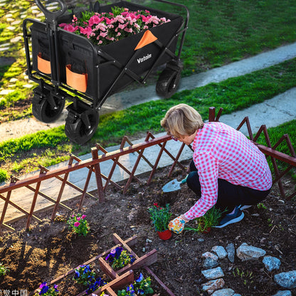 Foldable Wagon Cart, 330lbs Collapsible with Detachable All-Terrain Wheels Cup Holders