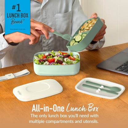Adult Bento Box, Stackable 3-Compartment Lunch Box with Removable Utensil Set and Sealing Strap, BPA-Free, Food Container Ideal for Meal Prep