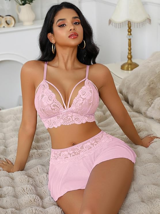 Sexy Lingerie for Women Naughty 3 Piece Lace Bralette, Mini Skirt with G-String Crotchless Lingerie Outfits