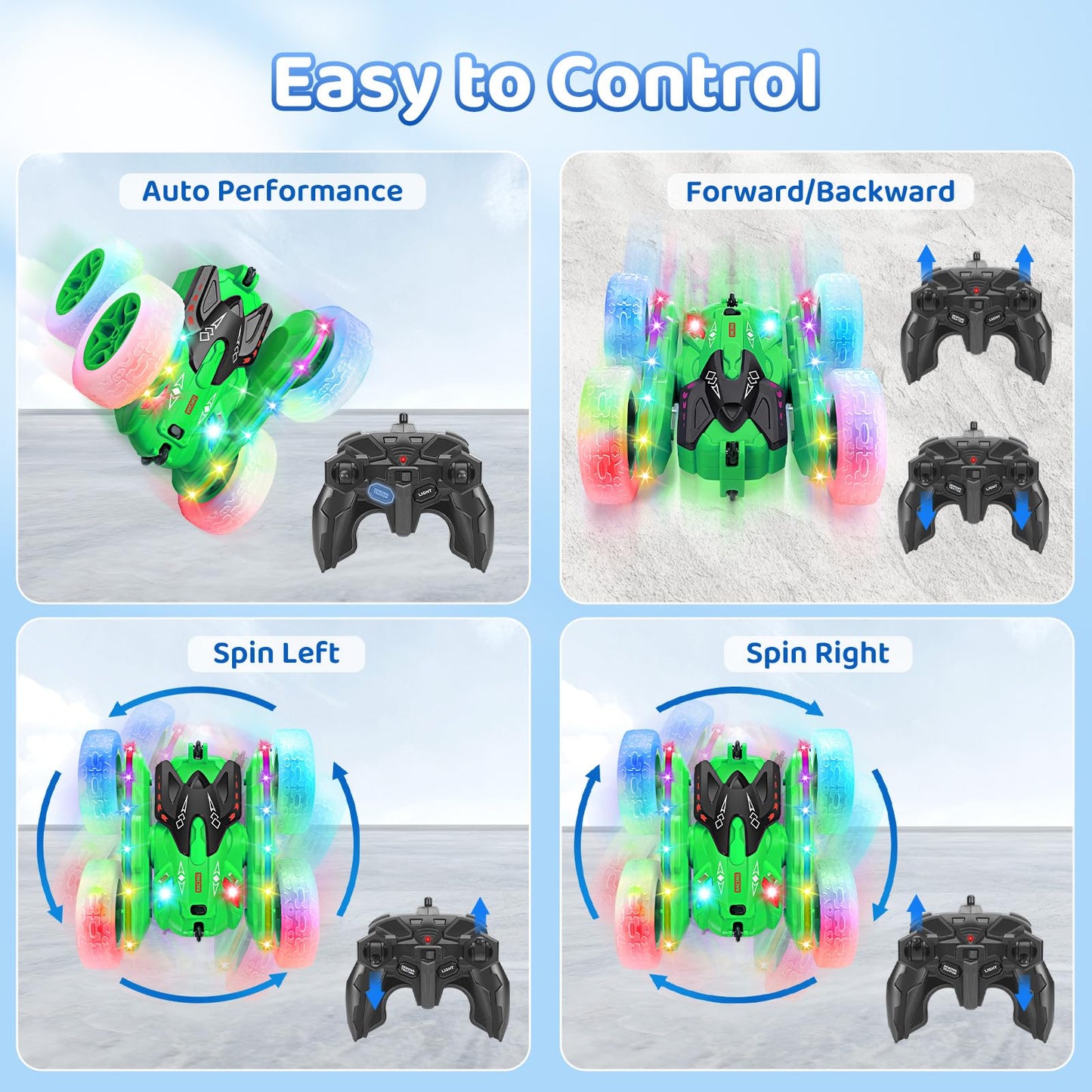 Stunt Car Toy Gift, 4WD Remote Control Car with 2 Sided 360 Rotating Rc Car for Kids