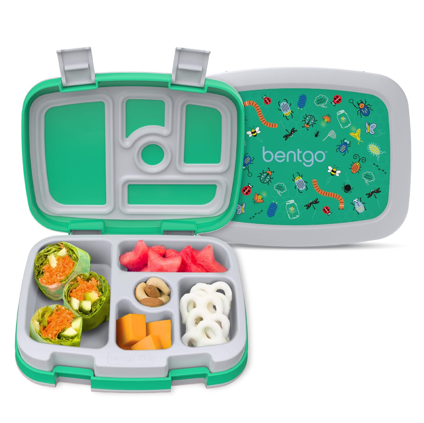 Kids Prints Leak-Proof, 5-Compartment Bento-Style Kids Lunch Box - Ideal Portion Sizes for Ages 3-7, Durable, Drop-Proof, Dishwasher Safe, & PFAS & BPA-Free Materials