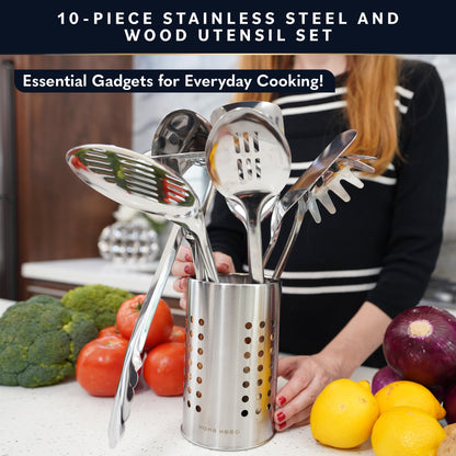 Stainless Steel Kitchen Utensils Set - Heat-Resistant Silicone & Nonstick Tools