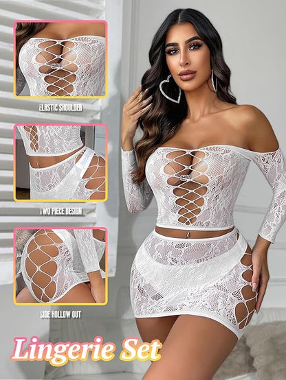 Buitifo Womens Lingerie Set Fishnet BabyDoll Bodysuit Sexy Nightwear