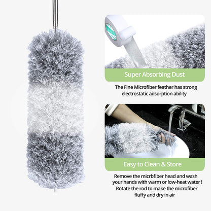 Microfiber Feather Duster Extendable Duster with 100 inches Extra Long Pole, Bendable Head & Long Handle Dusters for Cleaning Ceiling Fan, High Ceiling, Blinds, Furniture & Cars