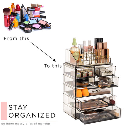 Acrylic Makeup Organizer Set, 7-Drawer Vanity & Countertop Cosmetic Storage with Small & Wide Compartments, Clear Makeup Storage for Brushes, Lipsticks, Jewelry