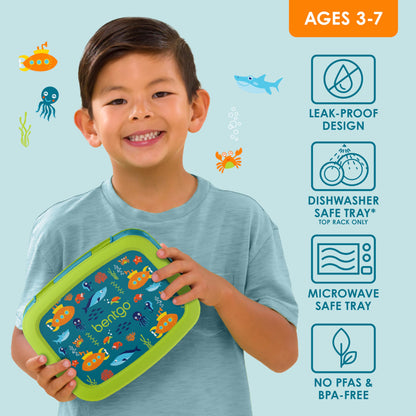 Kids Prints Leak-Proof, 5-Compartment Bento-Style Kids Lunch Box - Ideal Portion Sizes for Ages 3-7, Durable, Drop-Proof, Dishwasher Safe, & PFAS & BPA-Free Materials
