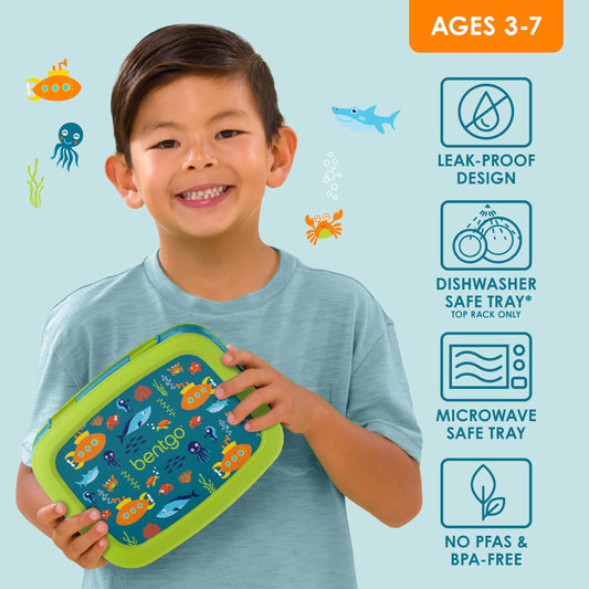 Kids Prints Leak-Proof, 5-Compartment Bento-Style Kids Lunch Box - Ideal Portion Sizes for Ages 3-7, Durable, Drop-Proof, Dishwasher Safe, & PFAS & BPA-Free Materials