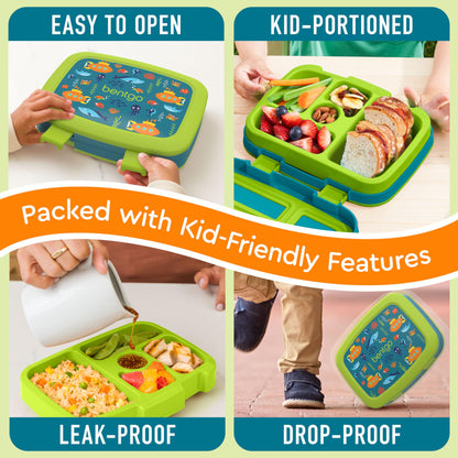 Kids Prints Leak-Proof, 5-Compartment Bento-Style Kids Lunch Box - Ideal Portion Sizes for Ages 3-7, Durable, Drop-Proof, Dishwasher Safe, & PFAS & BPA-Free Materials