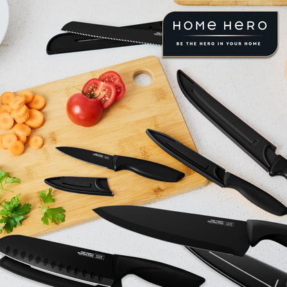 High Carbon Stainless Steel Knife Set - Chef Knife Set Precision Slicing & Versatility - Nonstick Ceramic Coated Blades & Easy Cleaning - Ergonomic Handles & Secure Grip - 12-Piece, Black
