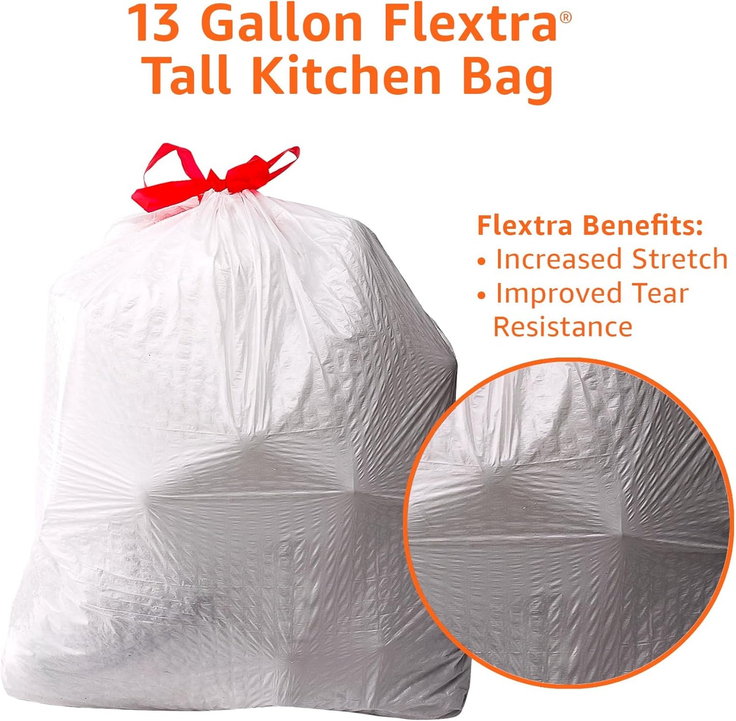 Flextra Tall Kitchen Drawstring Trash Bags, 13 Gallon, 120 Count