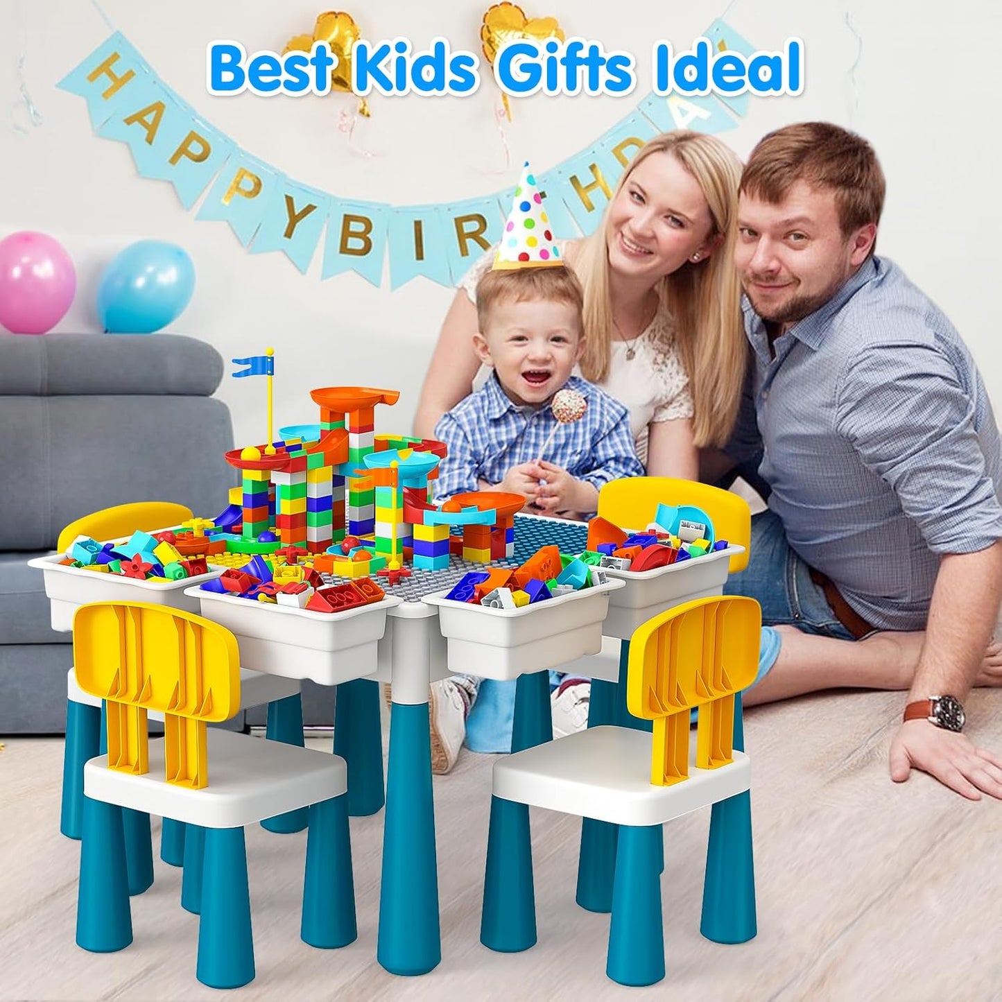 Kids Activity Table Toddlers With 2Chairs Set and 152Pcs Large Marble  Play Water Tables Sand Tables