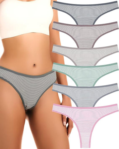 Women's Breathable Cotton Thong Panties Pack of 6