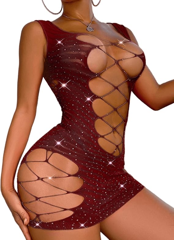 Fishnet Lingerie Mesh Chemise Babydoll Bodysuit Lace Smock Lingerie for Women