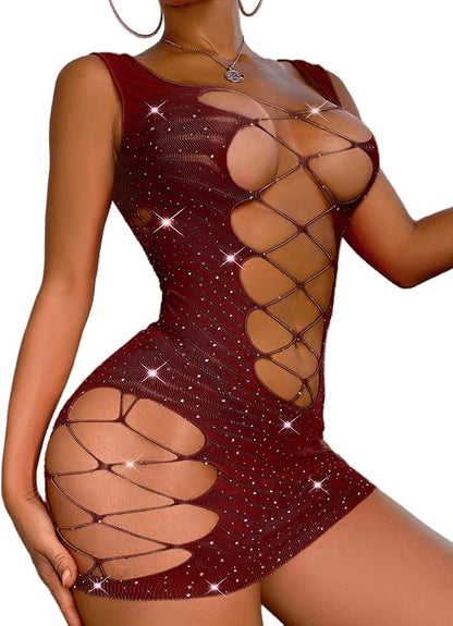Fishnet Lingerie Mesh Chemise Babydoll Bodysuit Lace Smock Lingerie for Women