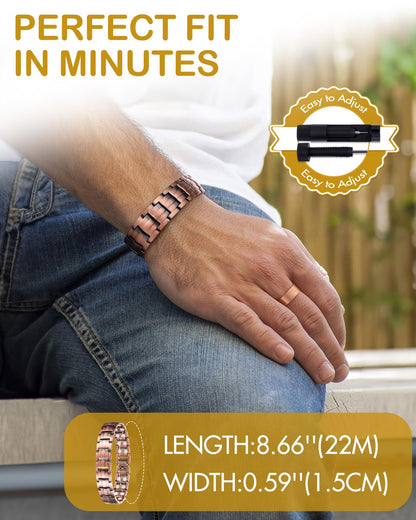 Men's Copper Magnetic Bracelet and Ring Elegant 99.99% Solid Copper Bracelets with Sizing Tool.