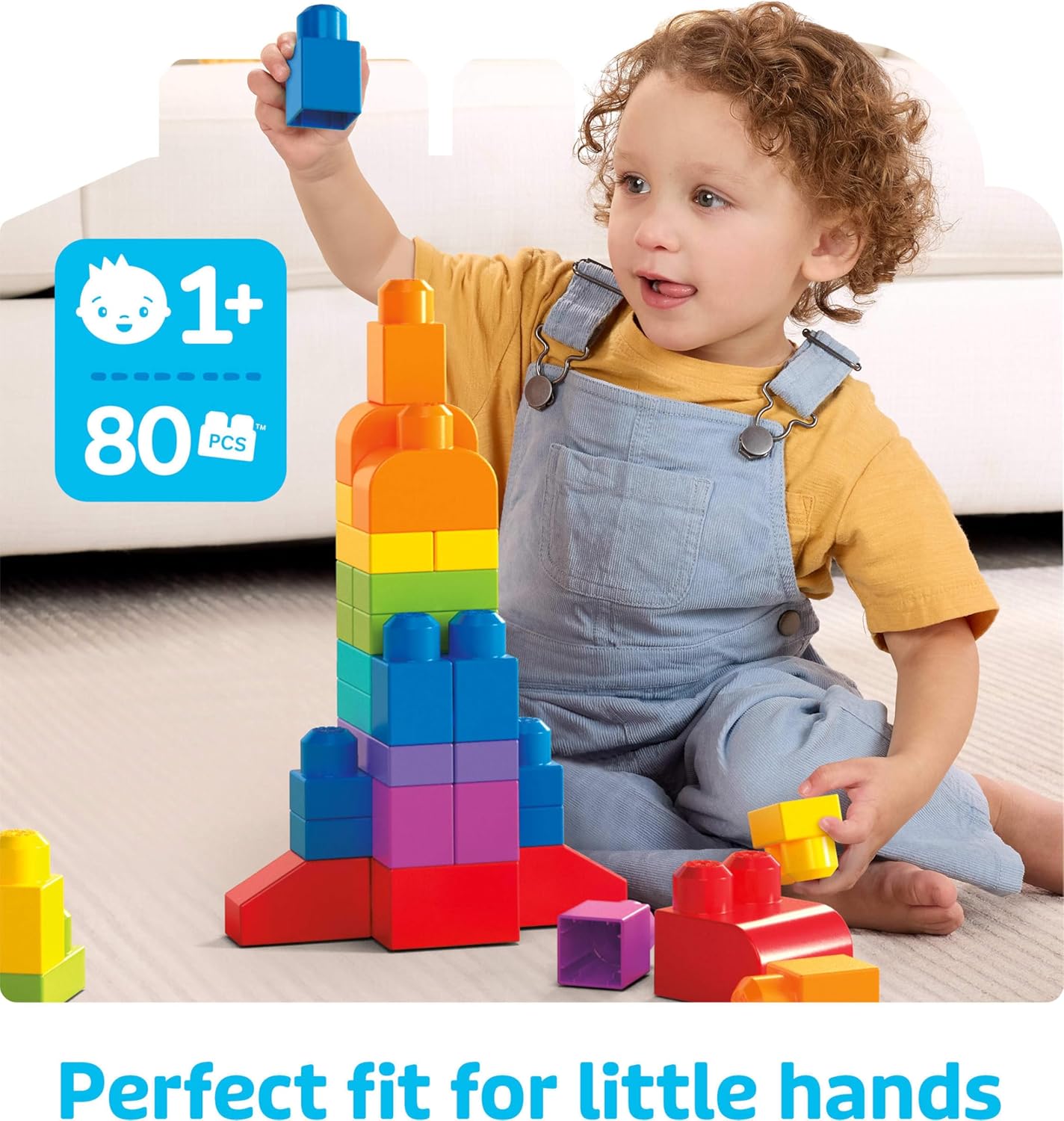 Bloks First Builders Toddler Blocks Toys Set, Big Building Bag with 80 Pieces and Storage, Ages 1+ Years